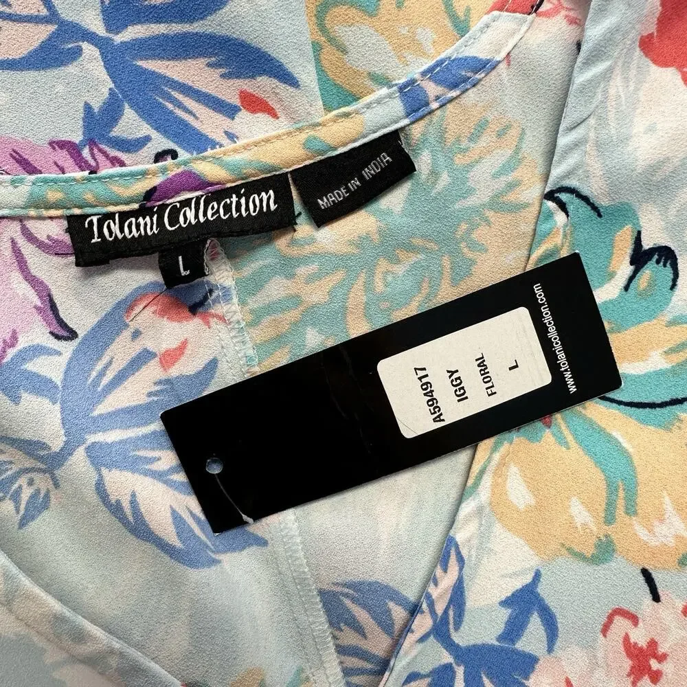 New Tolani Iggy‎ Floral Dress Pleated Ruffle Babydoll V Neck Womens Size L